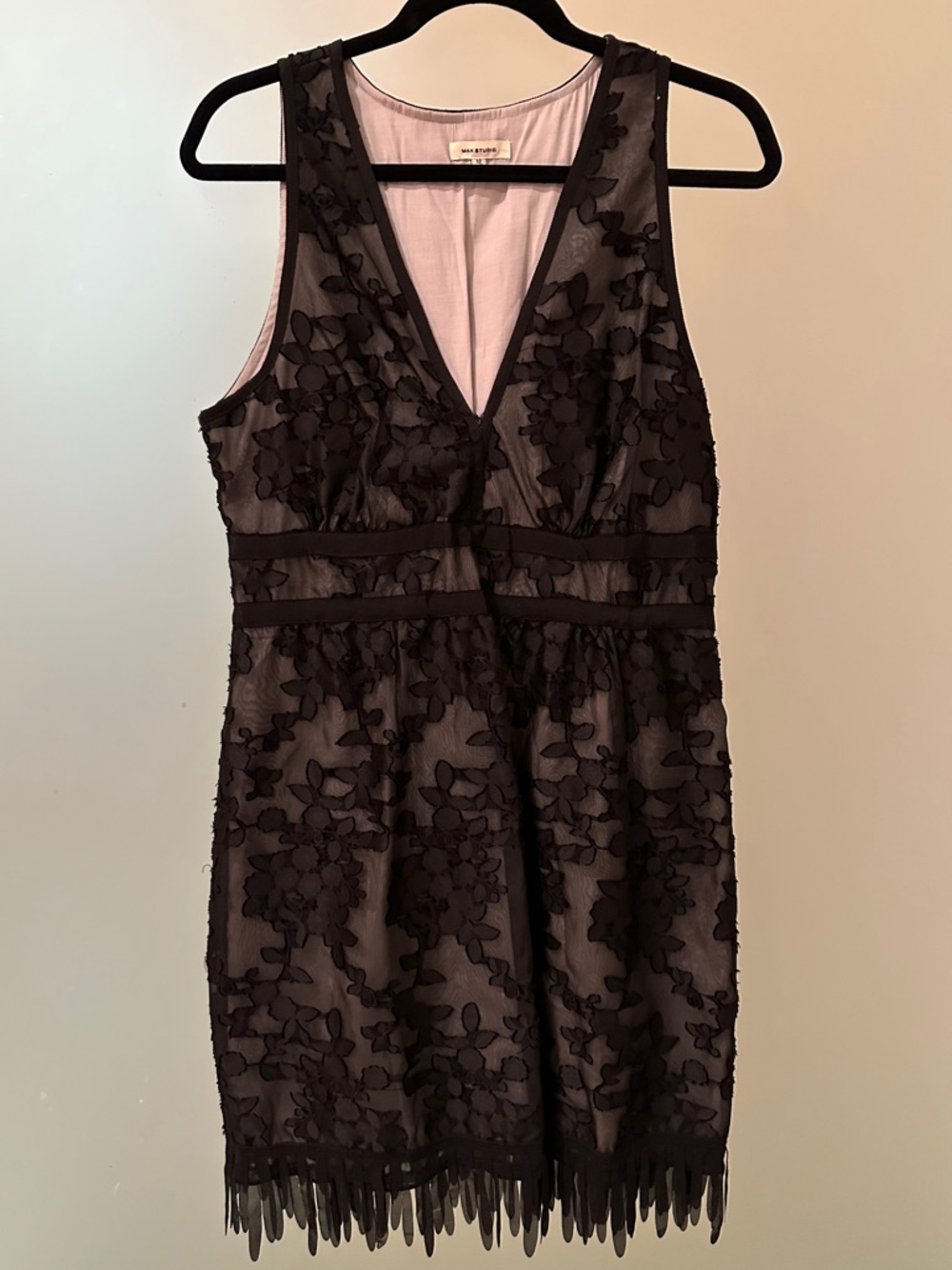 Max StudioBlack Floral Lace Fringe Cocktail Dress